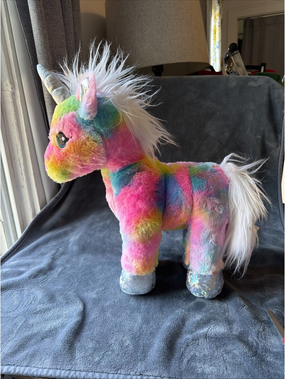 Build A Bear Unicorn Plush 16" Tie Dye Rainbow Bright Stuffed Animal BAB EUC 🌈